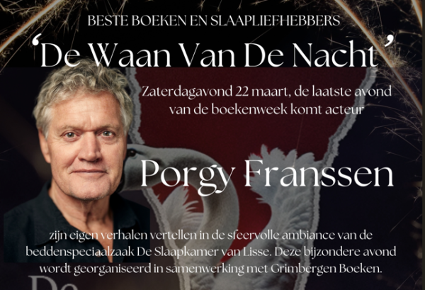 Porgy Franssen leest voor inbeddenspeciaalzaak De Slaapkamer van Lisse